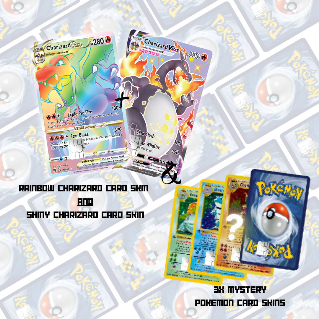 Pokemon Charizard Mystery Booster Pack - 5 in 1 Credit Card Skin Bundle