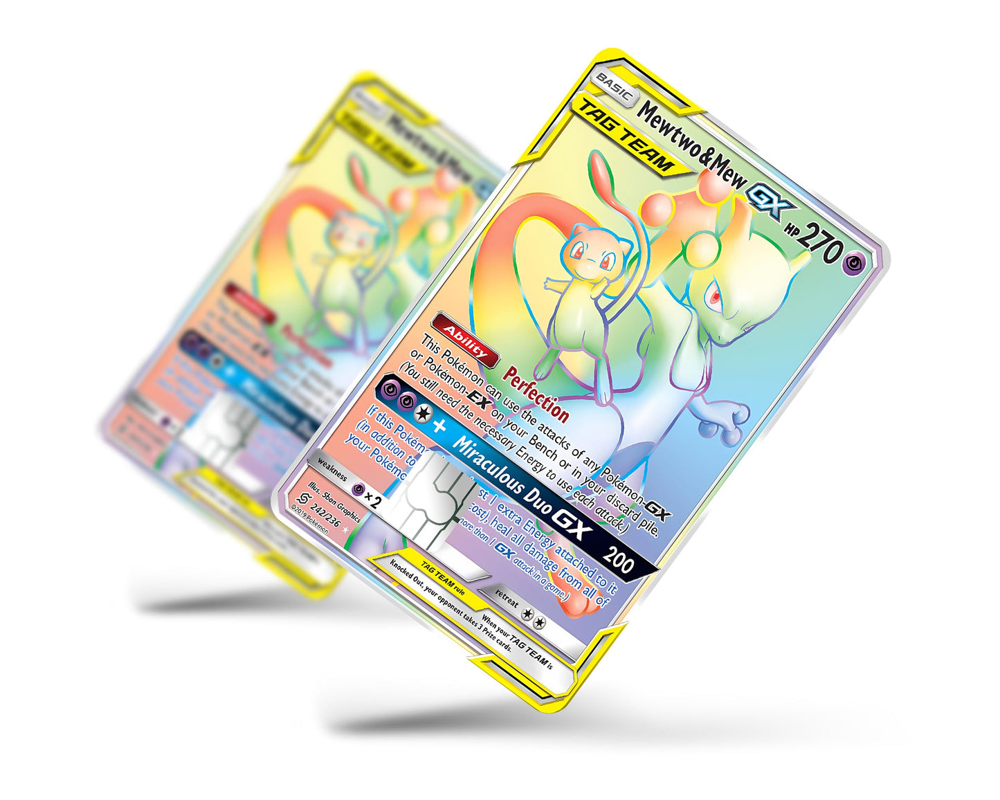 Anime Town Creations Credit Card Rainbow Mewtwo & Mew Pokemon Card Full Skins - Anime Pokemon Credit Card Skin