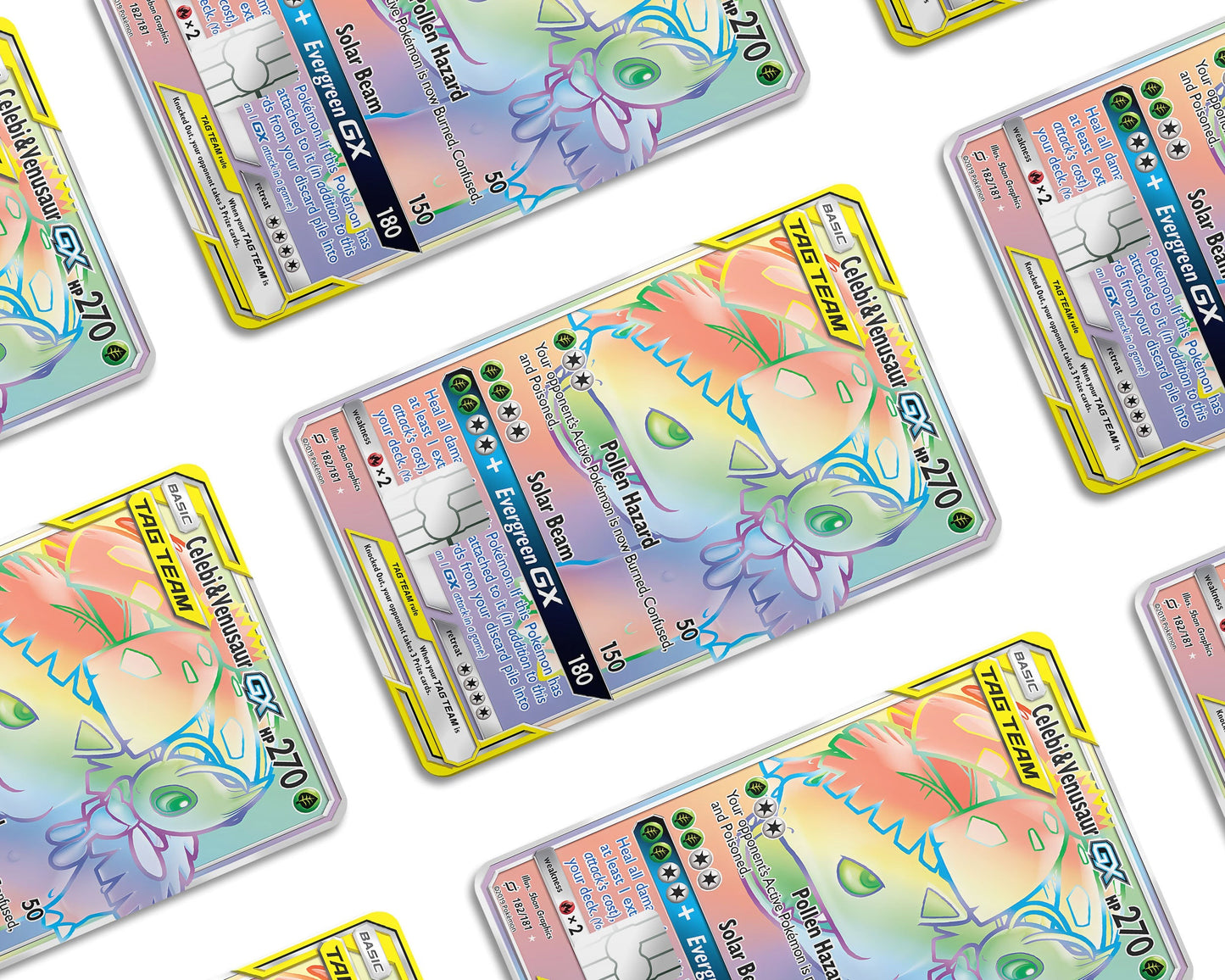 Anime Town Creations Credit Card Rainbow Venusaur Celebi Pokemon Card Window Skins - Anime Pokemon Credit Card Skin