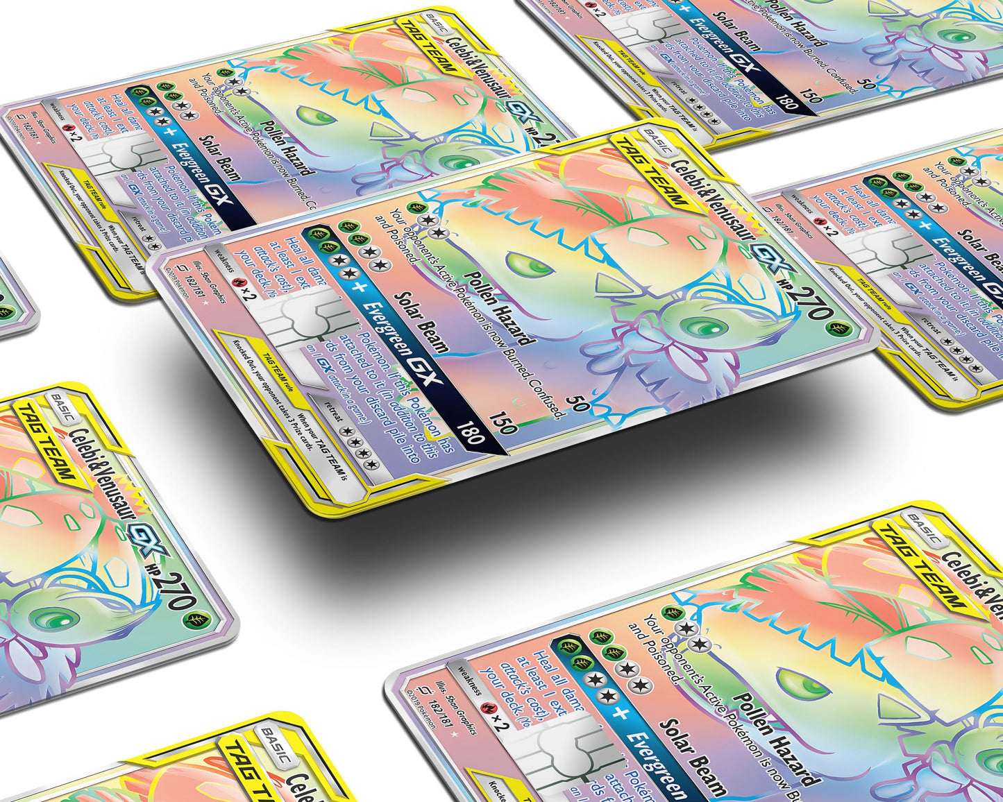 Anime Town Creations Credit Card Rainbow Venusaur Celebi Pokemon Card Window Skins - Anime Pokemon Credit Card Skin