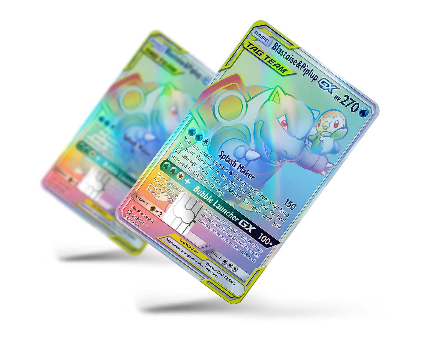 Anime Town Creations Holographic Credit Card Rainbow Blastoise Piplup Pokemon Card Full Skins - Anime Pokemon Holographic Credit Card Skin