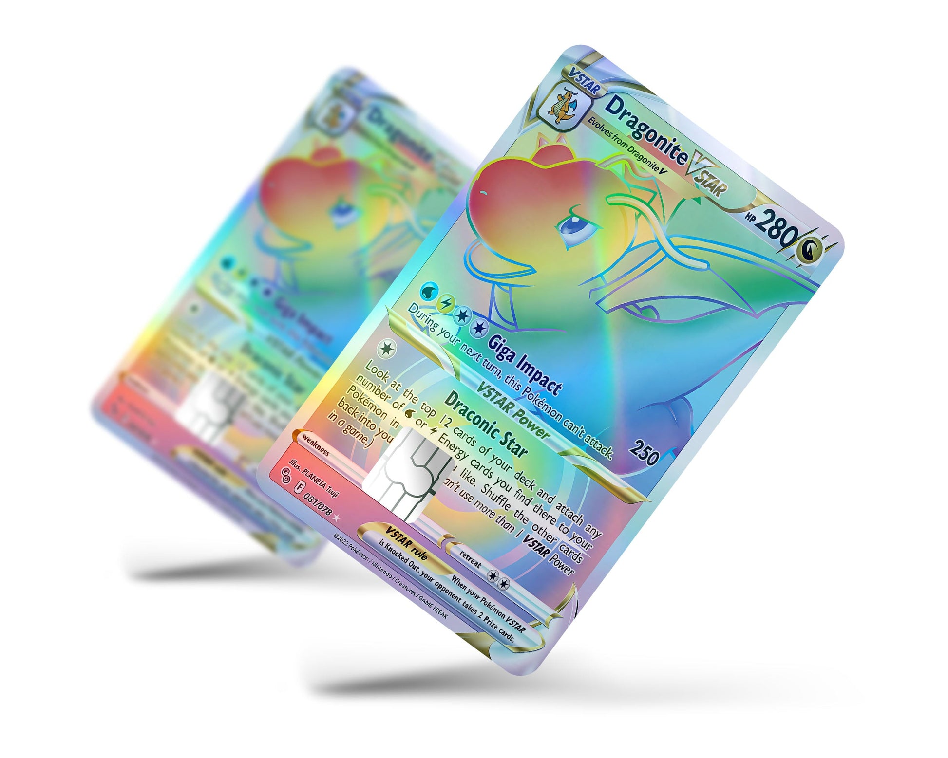 Anime Town Creations Holographic Credit Card Rainbow Dragonite Pokemon Card Full Skins - Anime Pokemon Holographic Credit Card Skin