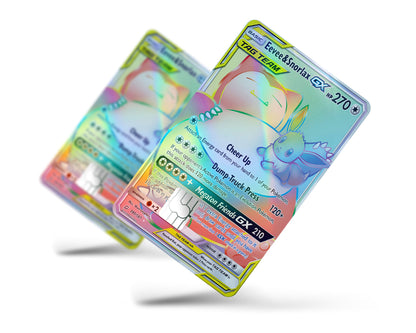 Anime Town Creations Holographic Credit Card Tag Rainbow Eevee & Snorlax Pokemon Card Full Skins - Anime Pokemon Holographic Credit Card Skin