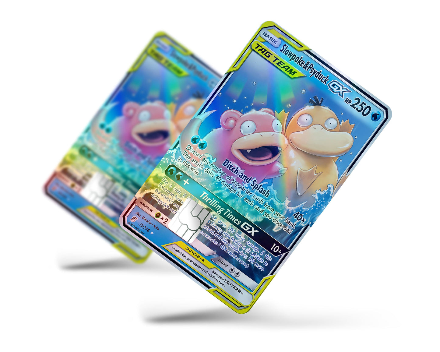 Anime Town Creations Holographic Credit Card Tag Slowpoke & Psyduck Pokemon Card Full Skins - Anime Pokemon Holographic Credit Card Skin