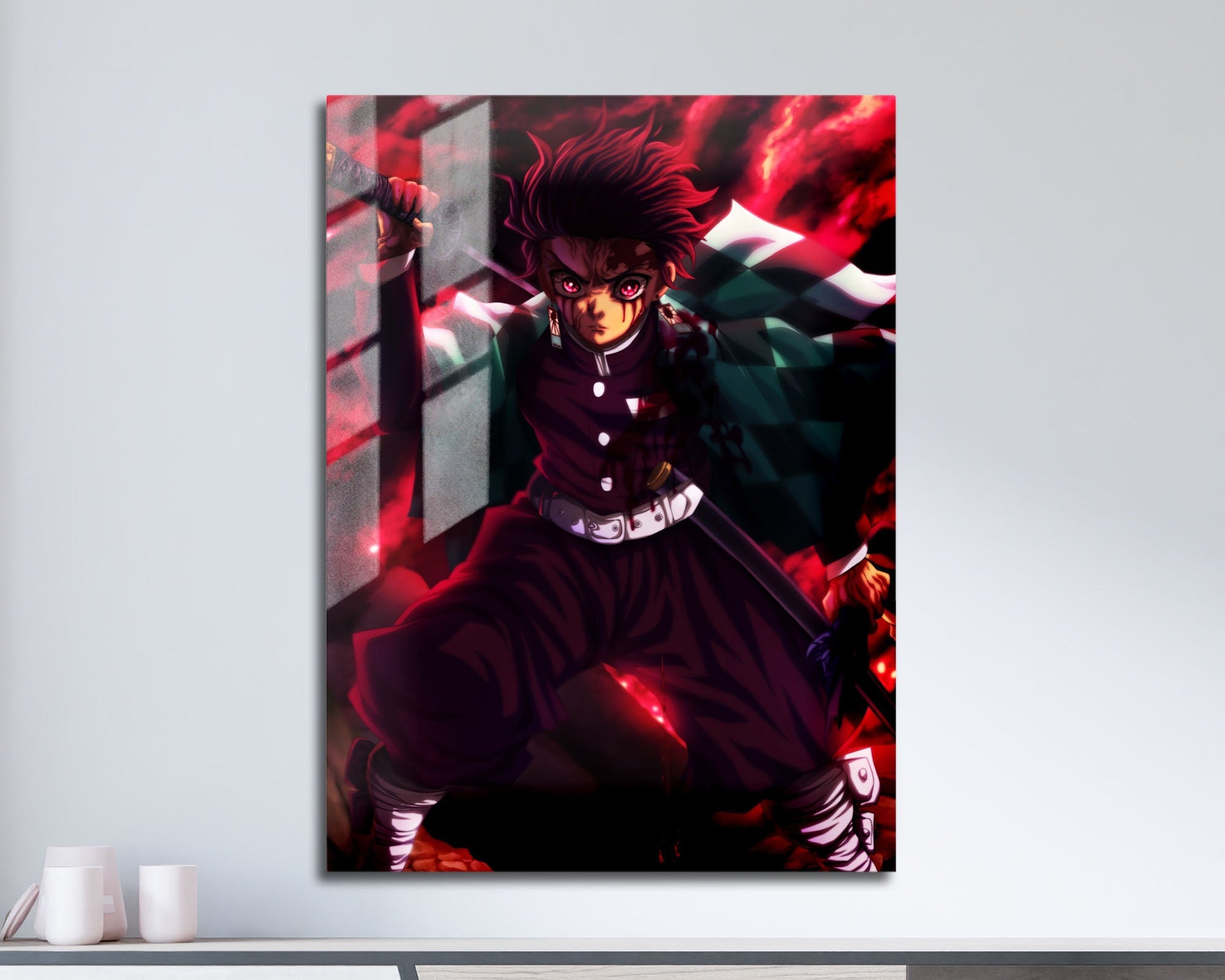 Anime Town Creations Metal Poster Demon Slayer Tanjiro Art Red 11" x 17" Home Goods - Anime Demon Slayer Metal Poster