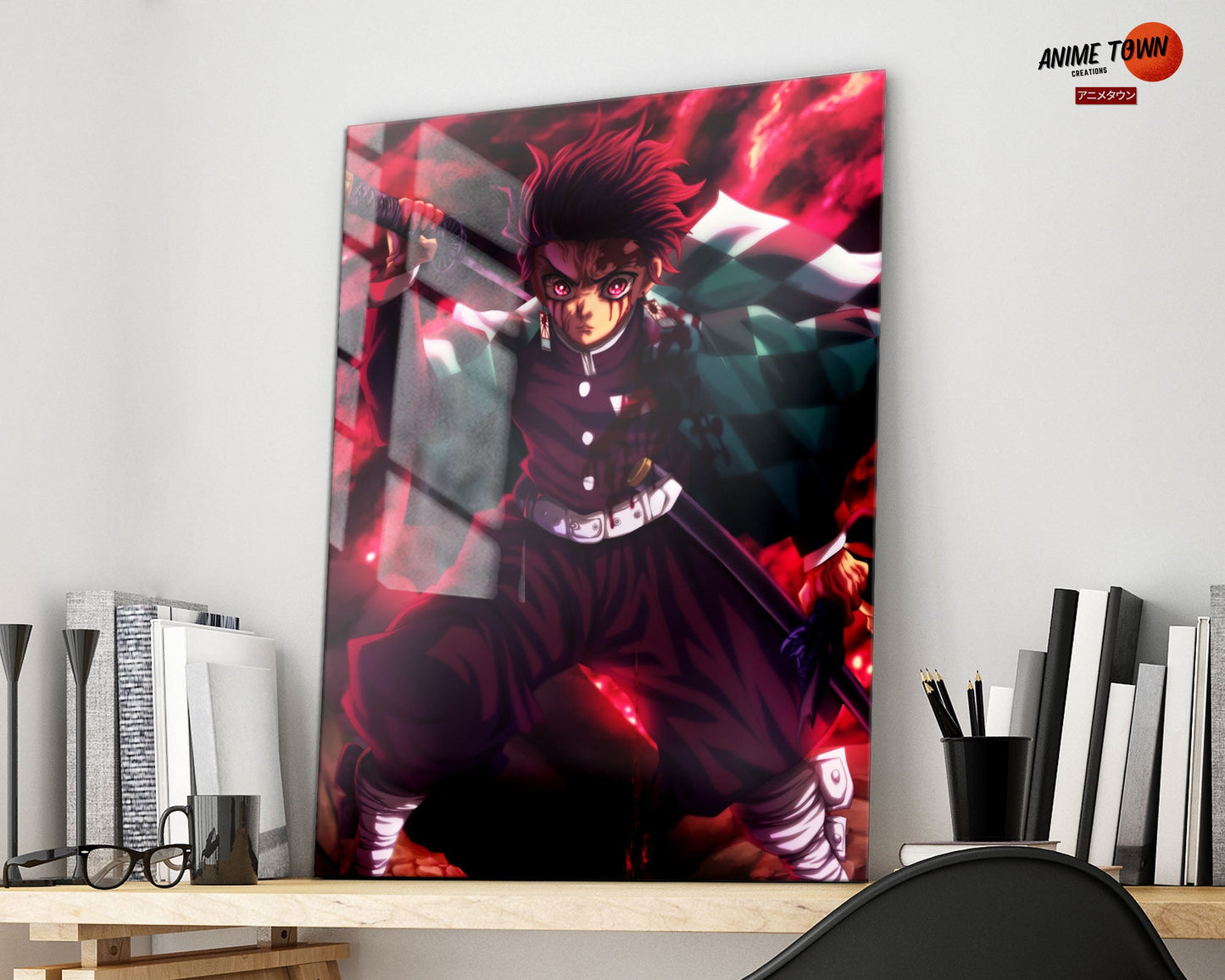 Anime Town Creations Metal Poster Demon Slayer Tanjiro Art Red 16" x 24" Home Goods - Anime Demon Slayer Metal Poster