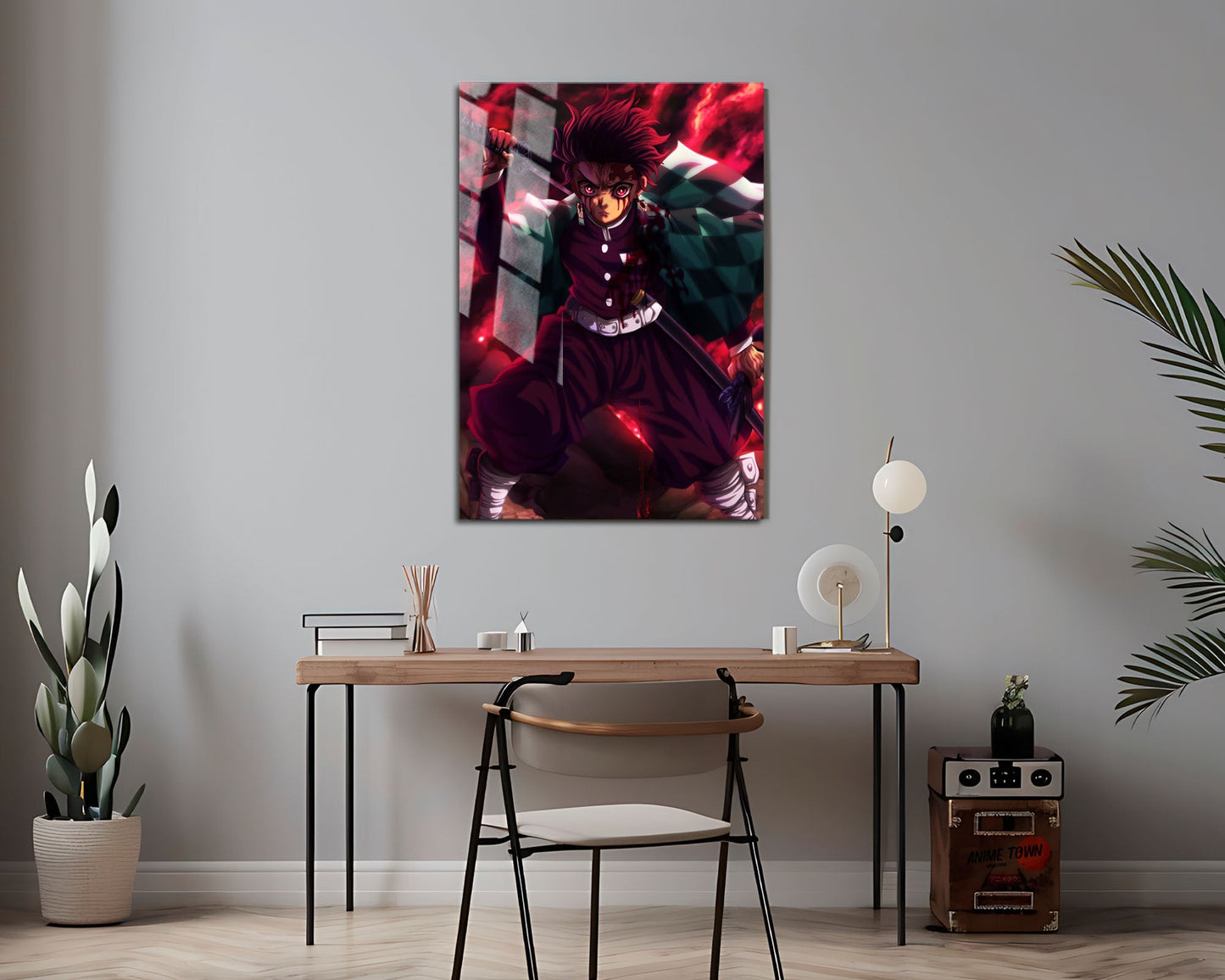 Anime Town Creations Metal Poster Demon Slayer Tanjiro Art Red 24" x 36" Home Goods - Anime Demon Slayer Metal Poster