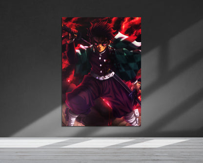 Anime Town Creations Metal Poster Demon Slayer Tanjiro Art Red 5" x 7" Home Goods - Anime Demon Slayer Metal Poster