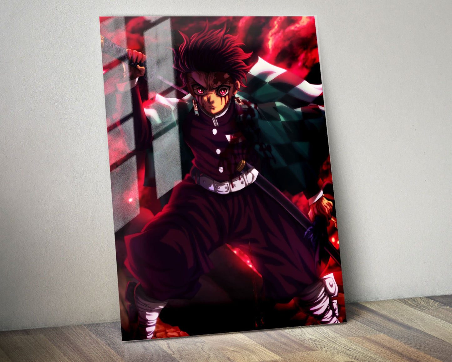 Anime Town Creations Metal Poster Demon Slayer Tanjiro Art Red 5" x 7" Home Goods - Anime Demon Slayer Metal Poster