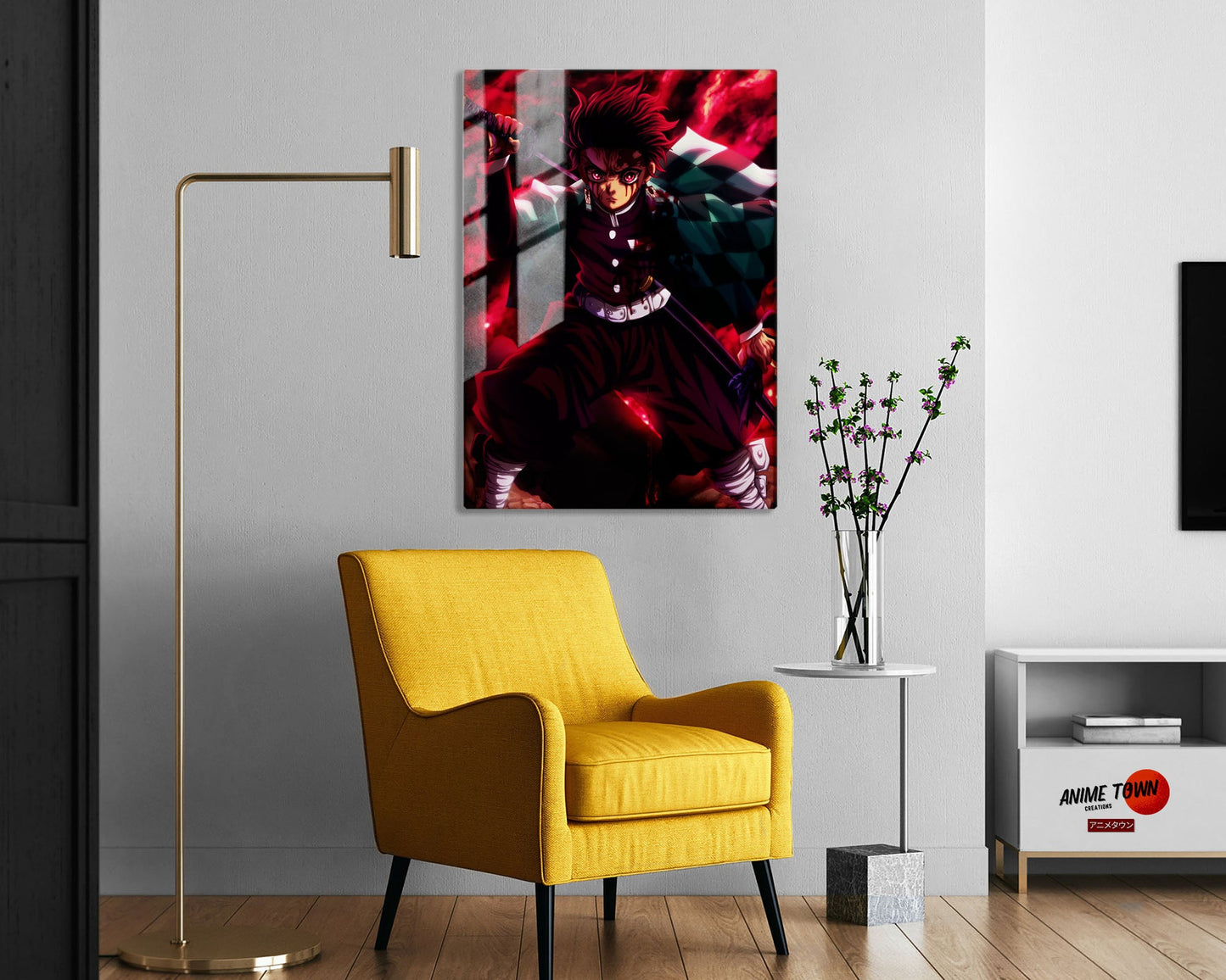 Anime Town Creations Metal Poster Demon Slayer Tanjiro Art Red 5" x 7" Home Goods - Anime Demon Slayer Metal Poster