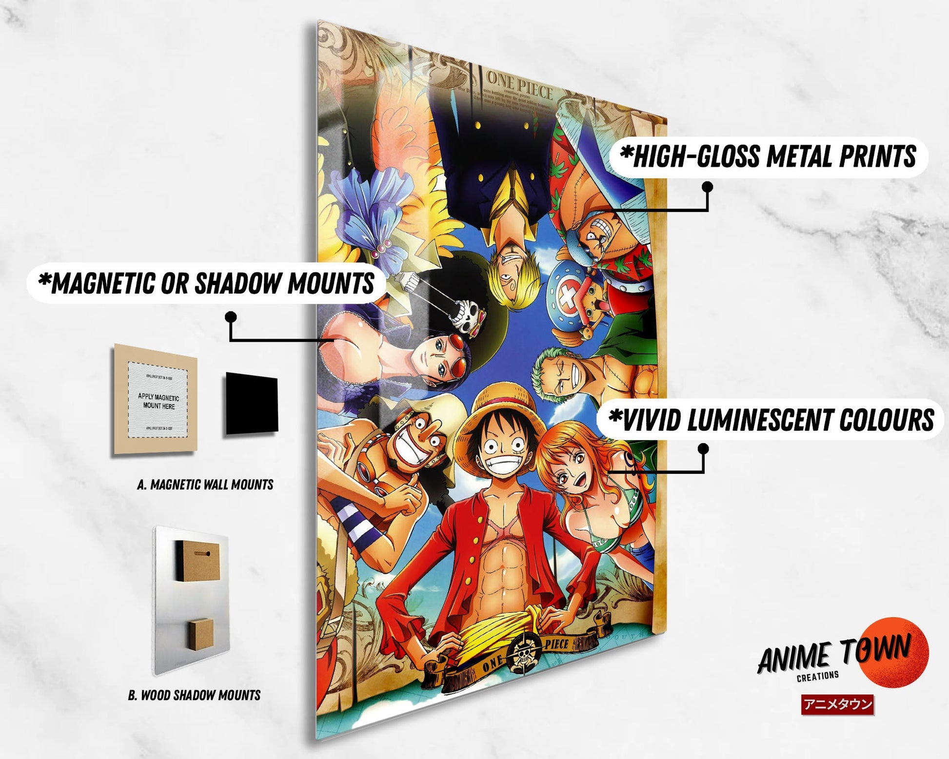 Anime Town Creations Metal Poster One Piece Crew Members 11" x 17" Home Goods - Anime One Piece Metal Poster