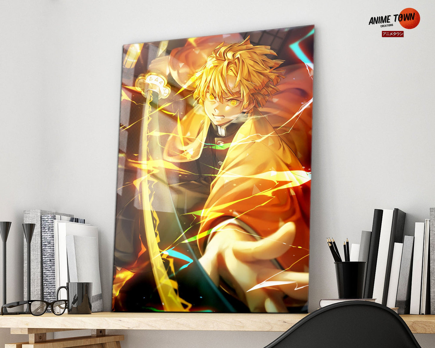 Anime Town Creations Metal Poster Demon Slayer Zenitsu Agatsuma 16" x 24" Home Goods - Anime Demon Slayer Metal Poster