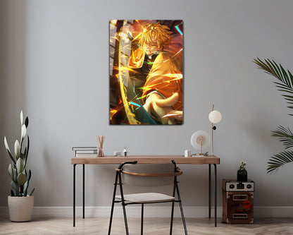 Anime Town Creations Metal Poster Demon Slayer Zenitsu Agatsuma 24" x 36" Home Goods - Anime Demon Slayer Metal Poster