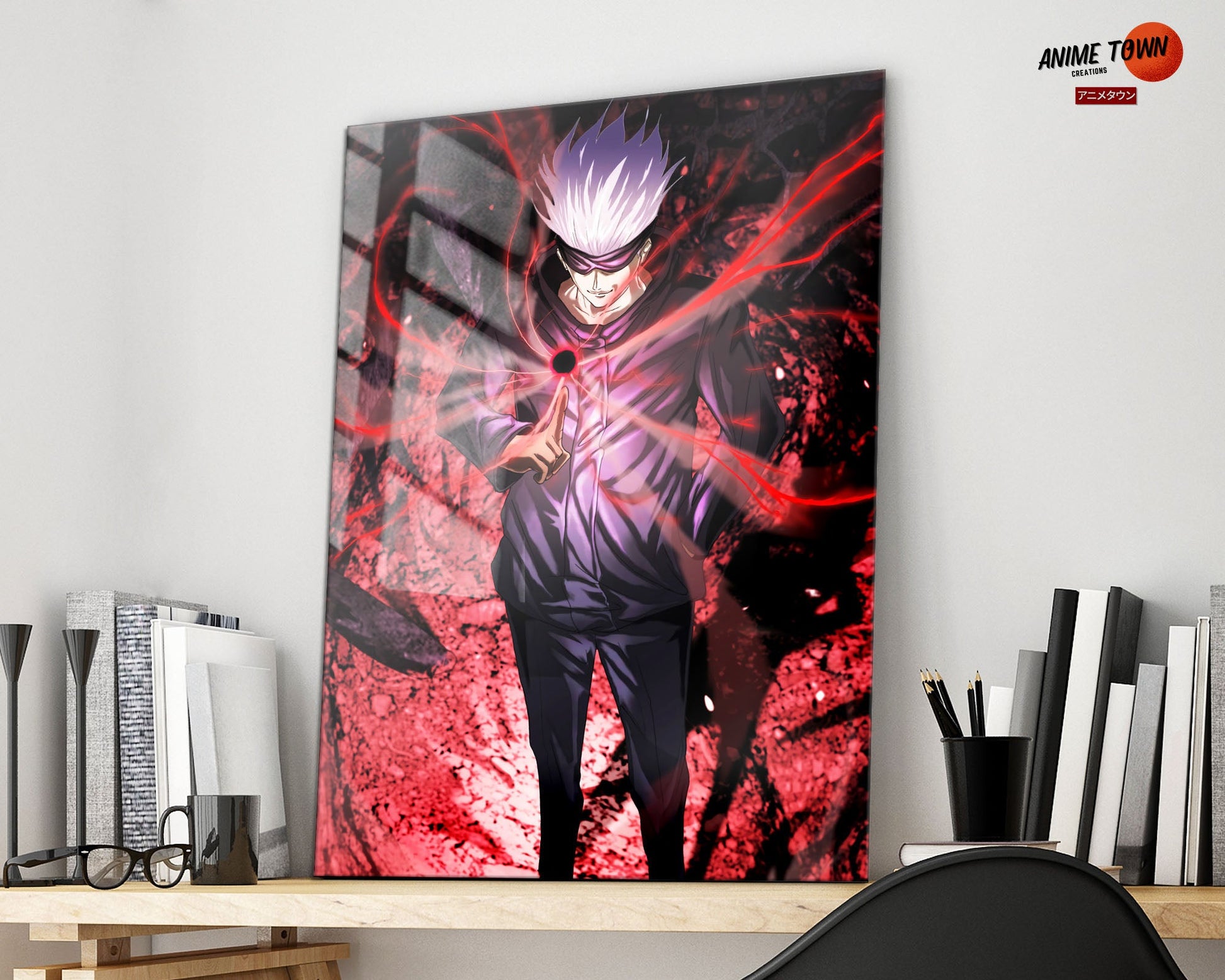 Anime Town Creations Metal Poster Jujutsu Kaisen Satoru Gojo Red 16" x 24" Home Goods - Anime Jujutsu Kaisen Metal Poster