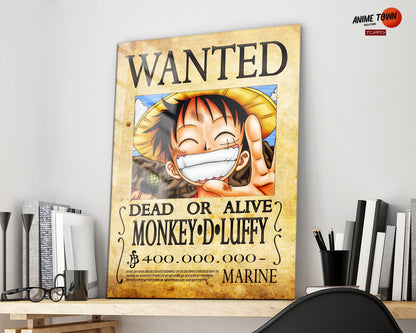 Anime Town Creations Metal Poster One Piece Luffy Wanted Poster 16" x 24" Home Goods - Anime One Piece Metal Poster