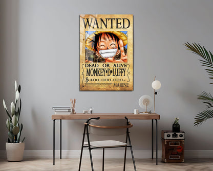 Anime Town Creations Metal Poster One Piece Luffy Wanted Poster 24" x 36" Home Goods - Anime One Piece Metal Poster