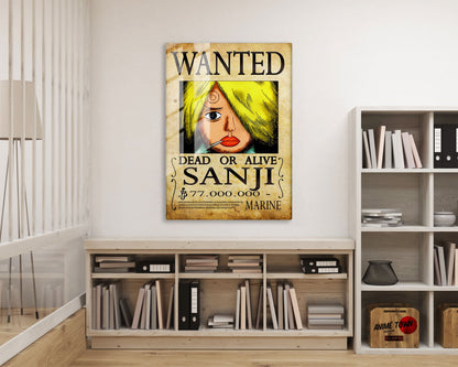 Anime Town Creations Metal Poster One Piece Sanji Wanted Poster 16" x 24" Home Goods - Anime One Piece Metal Poster