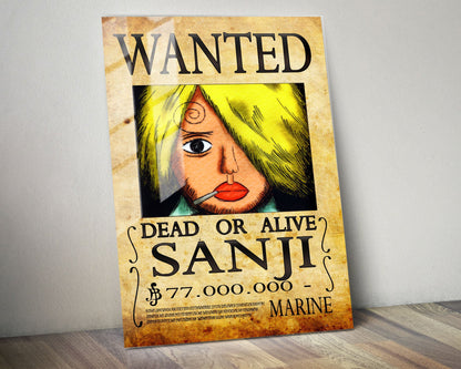 Anime Town Creations Metal Poster One Piece Sanji Wanted Poster 5" x 7" Home Goods - Anime One Piece Metal Poster