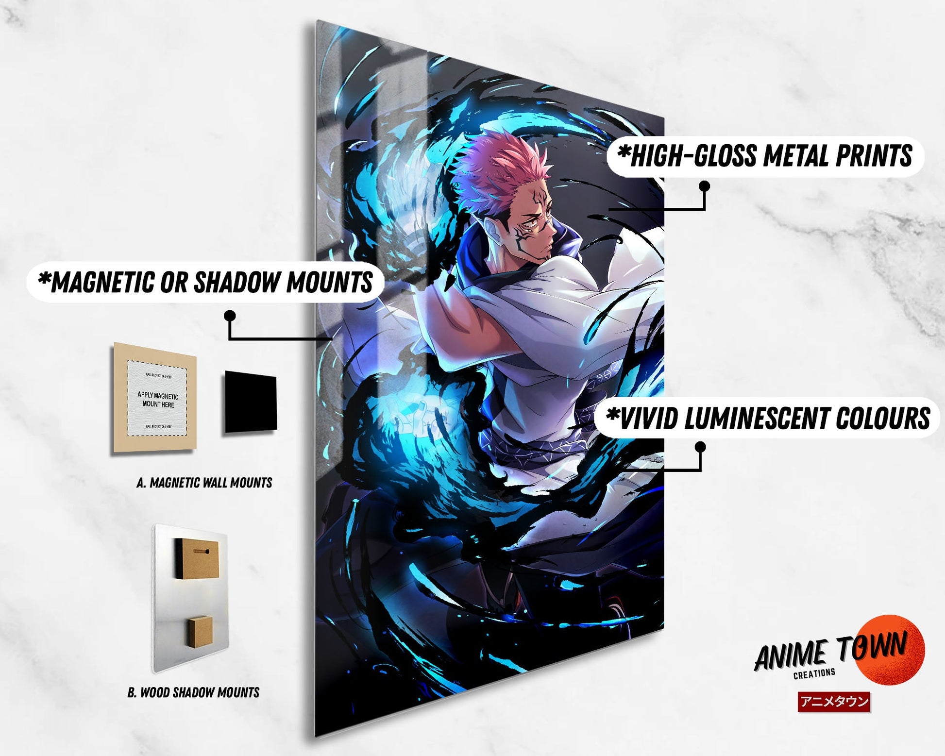 Anime Town Creations Metal Poster Jujutsu Kaisen Ryomen Sukuna 11" x 17" Home Goods - Anime Jujutsu Kaisen Metal Poster