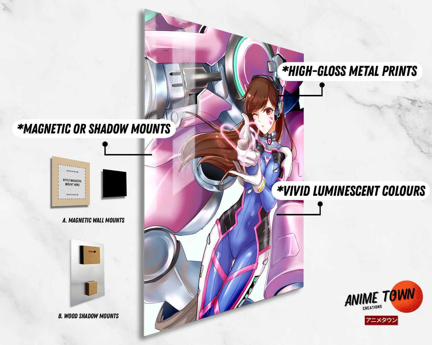 Anime Town Creations Metal Poster Overwatch D.Va 11" x 17" Home Goods - Anime Overwatch Metal Poster