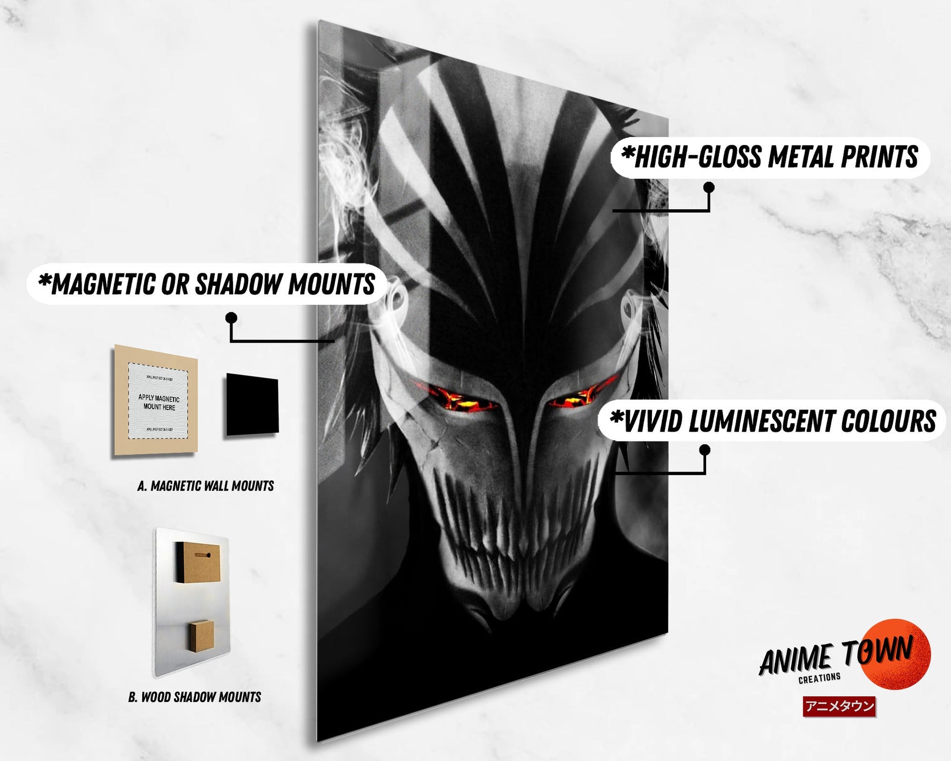 Anime Town Creations Metal Poster Bleach Hollow Mask 5" x 7" Home Goods - Anime Bleach Metal Poster