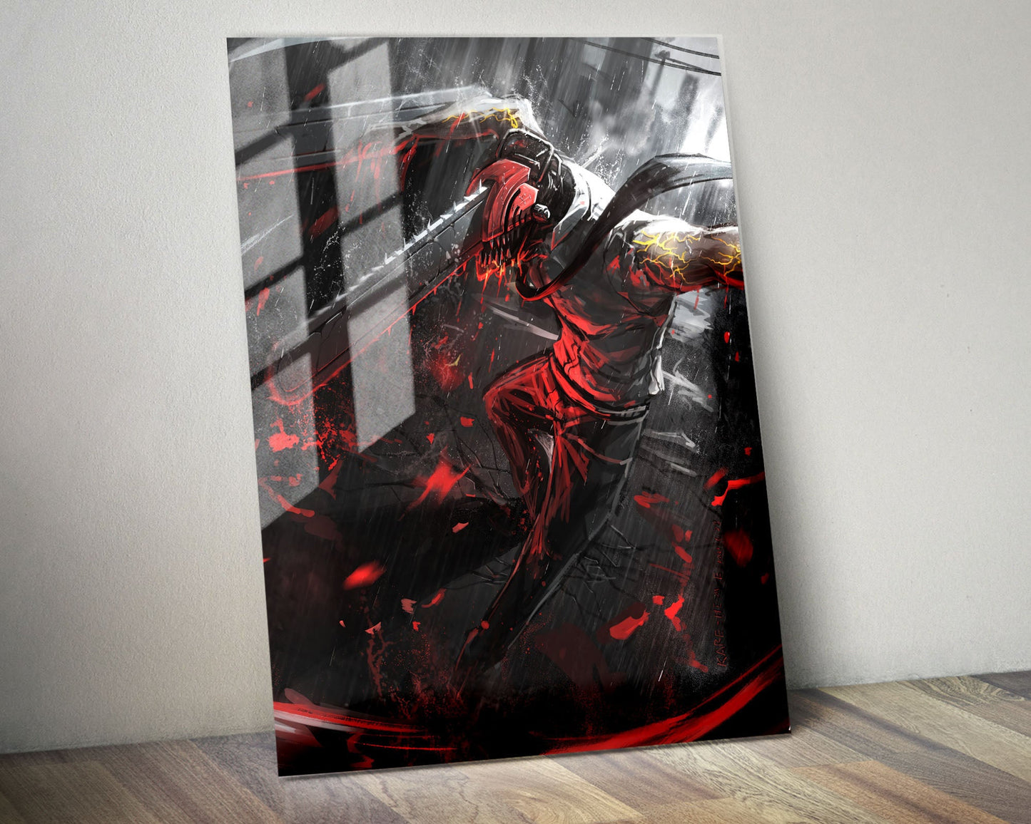 Anime Town Creations Metal Poster Chainsaw Man Denji Hybrid 24" x 36" Home Goods - Anime Chainsaw Man Metal Poster