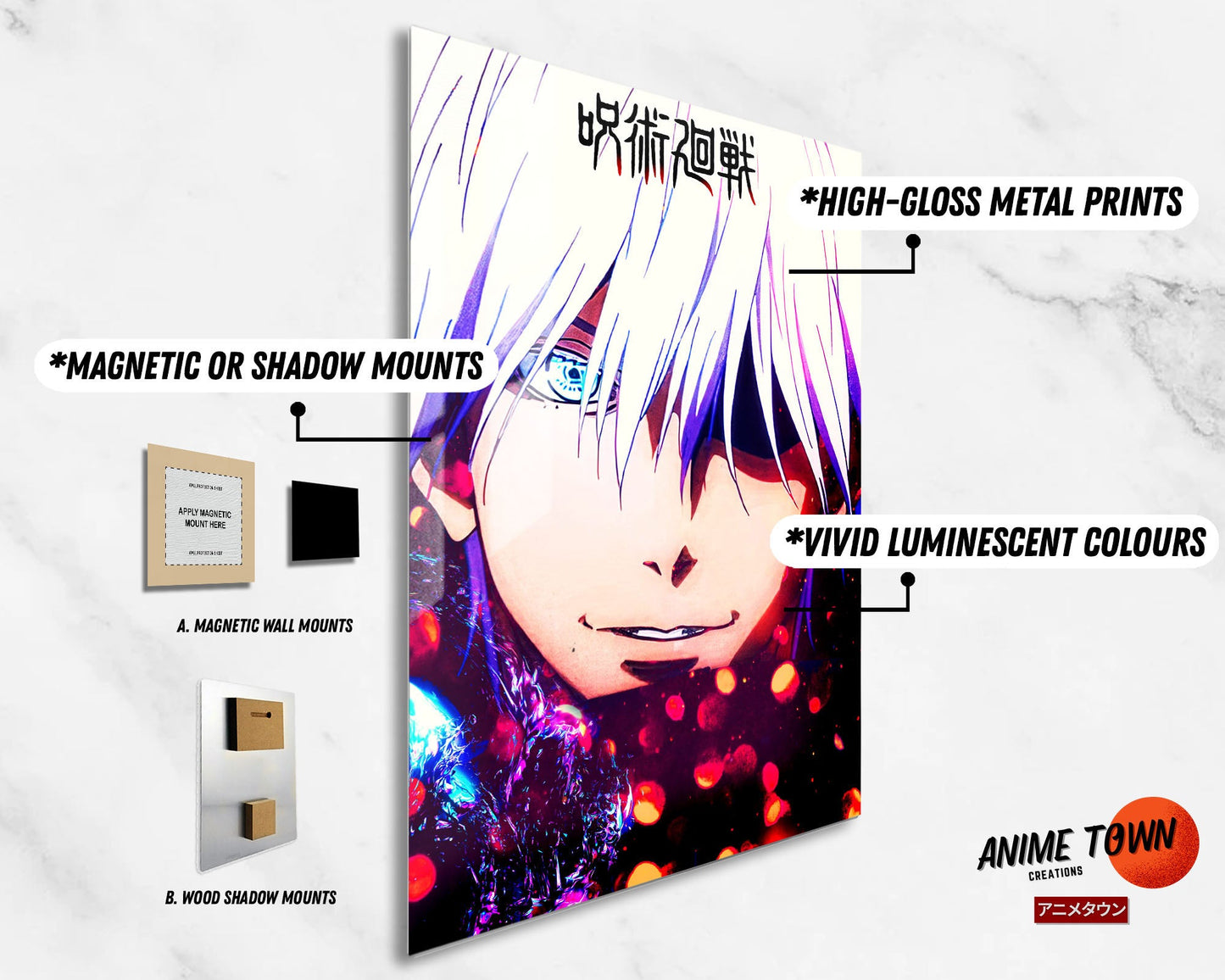 Anime Town Creations Metal Poster Jujutsu Kaisen Gojo Six Eyes 5" x 7" Home Goods - Anime Jujutsu Kaisen Metal Poster