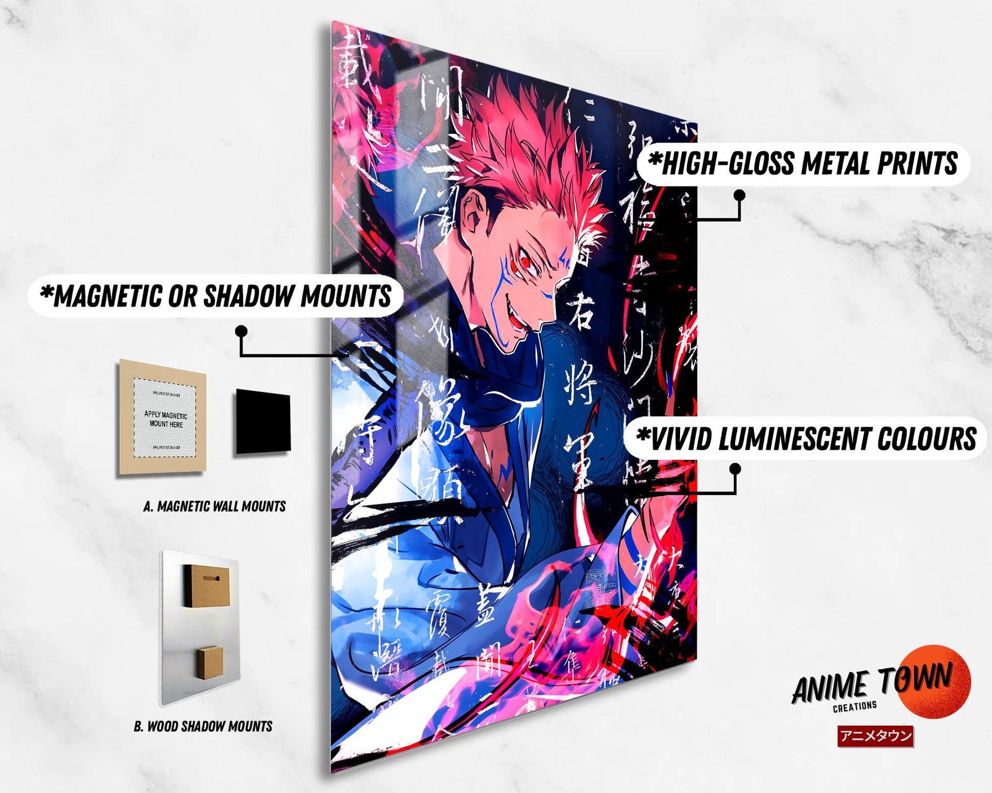 Anime Town Creations Metal Poster Jujutsu Kaisen Sukuna Artistic 5" x 7" Home Goods - Anime Jujutsu Kaisen Metal Poster