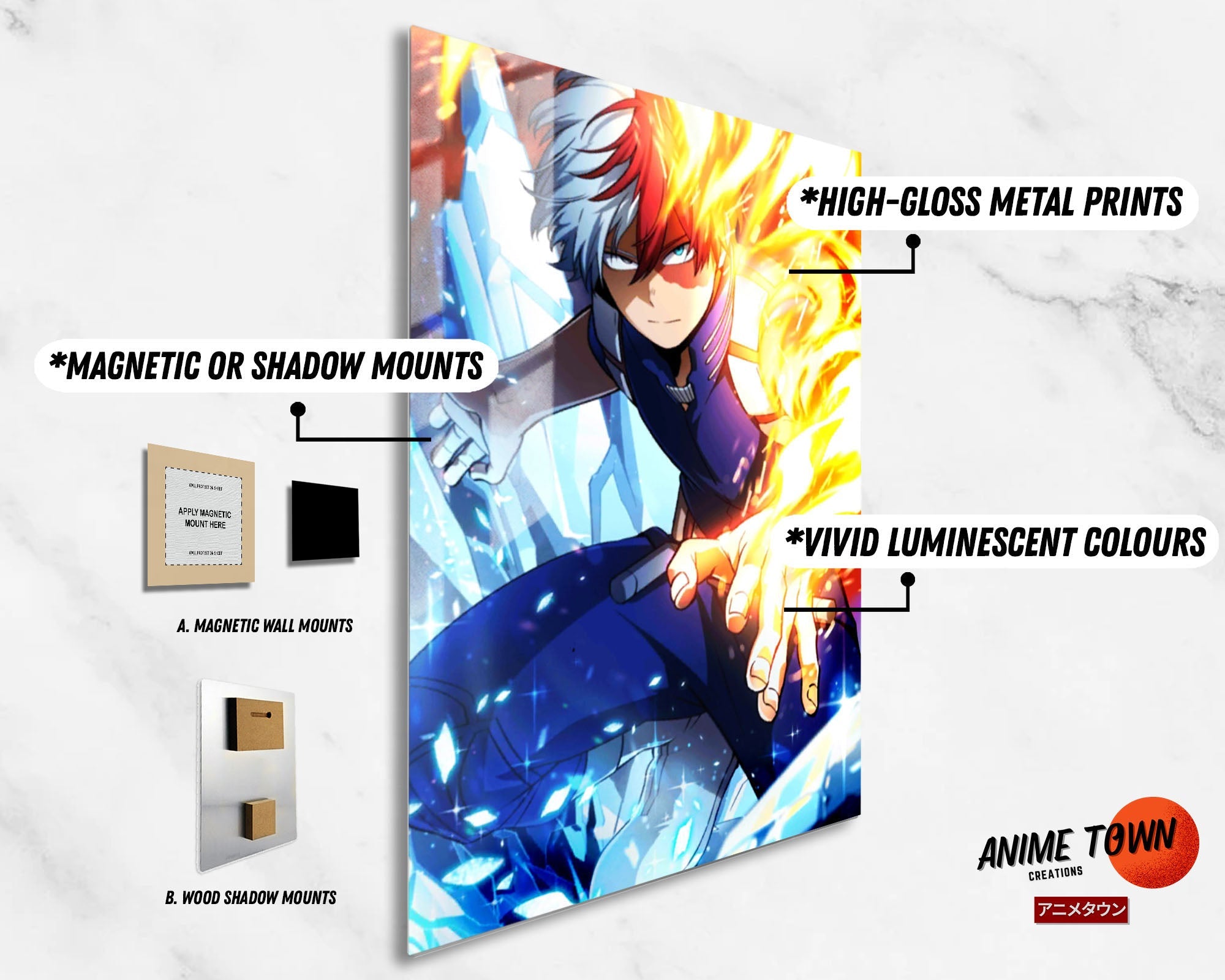 MHA on sale Metal Signed Todoroki Print