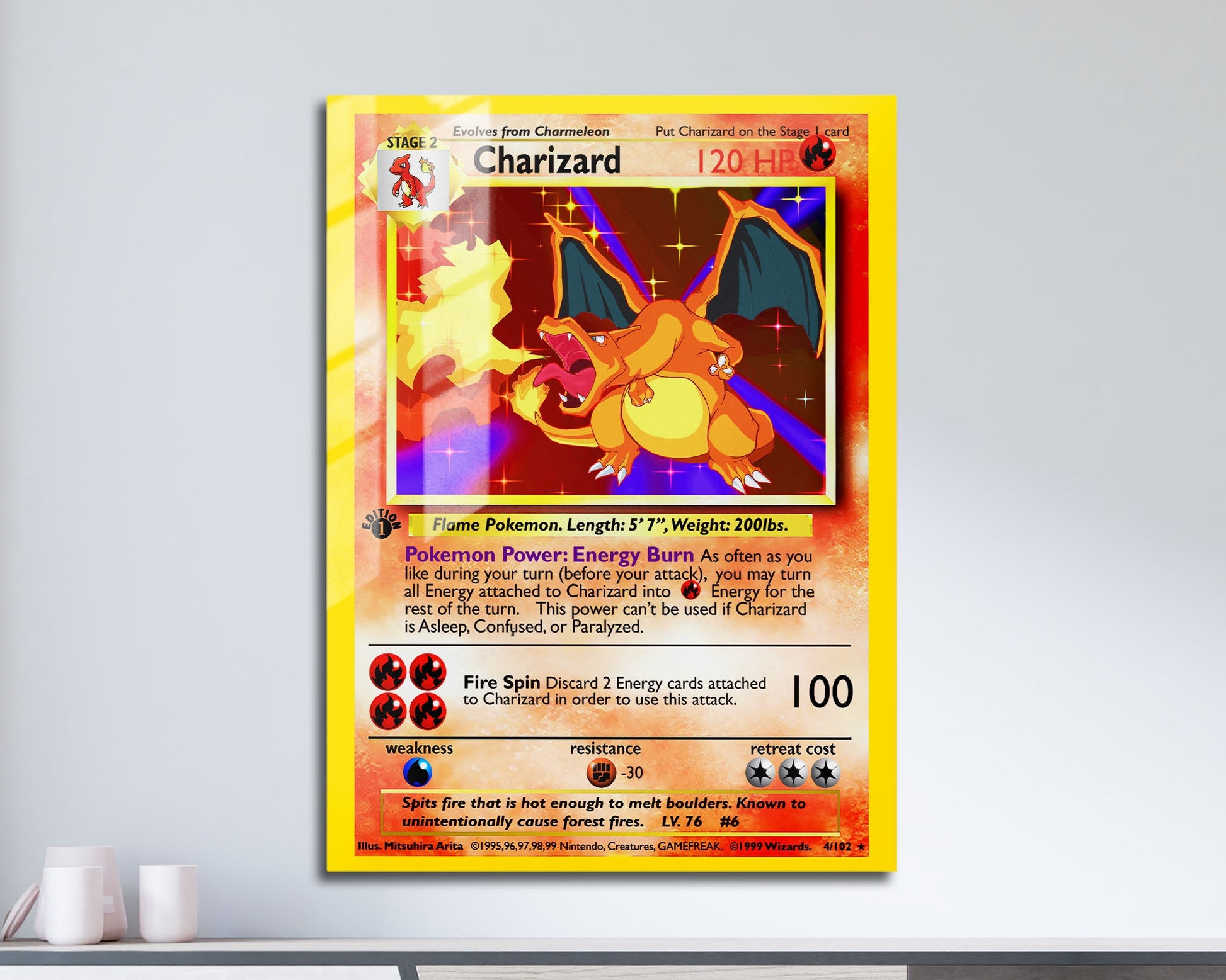 Anime Town Creations Metal Poster Charizard Pokemon Card 11" x 17" Home Goods - Anime Pokemon Metal Poster