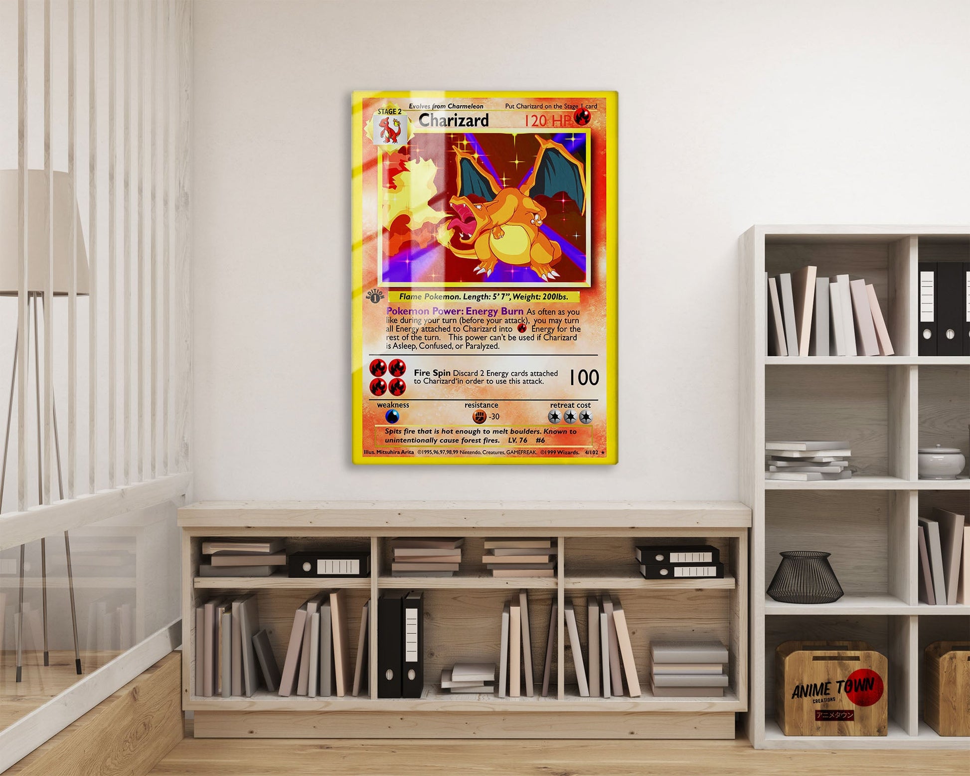 Anime Town Creations Metal Poster Charizard Pokemon Card 16" x 24" Home Goods - Anime Pokemon Metal Poster