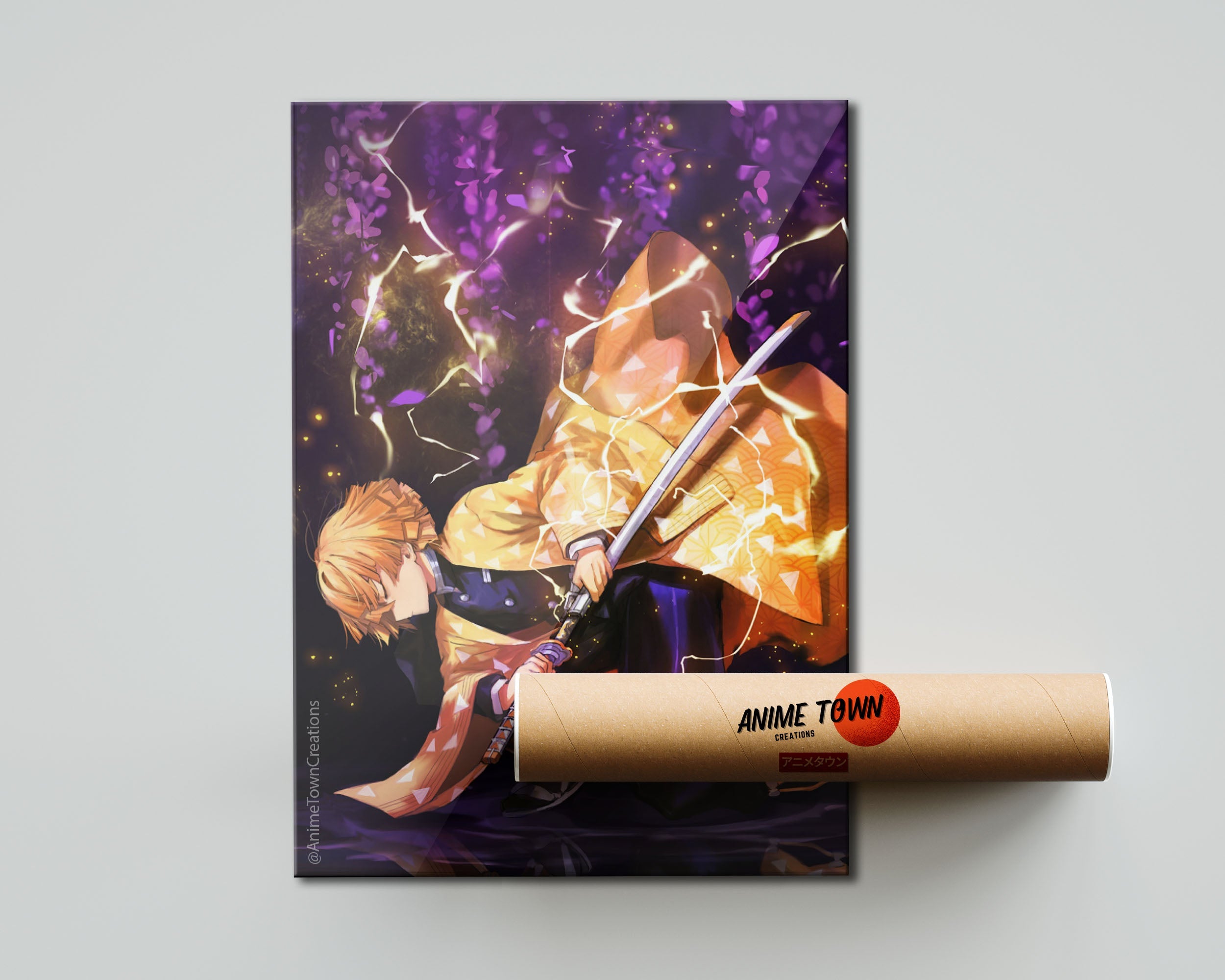 Demon Slayer Zenitsu Purple Poster Poster – Anime Town Creations