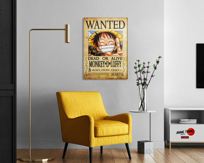 Anime Town Creations Metal Poster One Piece Luffy Wanted Poster 24" x 36" Home Goods - Anime One Piece Metal Poster
