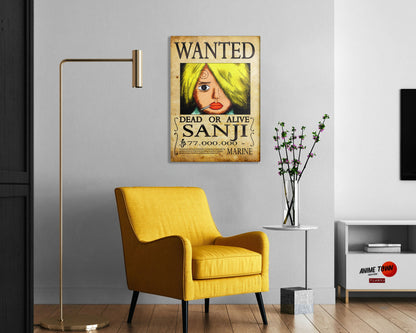 Anime Town Creations Metal Poster One Piece Sanji Wanted Poster 24" x 36" Home Goods - Anime One Piece Metal Poster