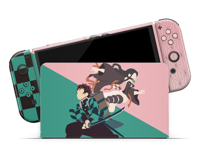 Anime Town Creations Nintendo Switch OLED Demon Slayer Tanjiro & Nezuko Vinyl only Skins - Anime Demon Slayer Switch OLED Skin