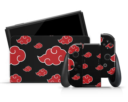 Anime Town Creations Nintendo Switch OLED Naruto Akatsuki Vinyl +Tempered Glass Skins - Anime Naruto Switch OLED Skin