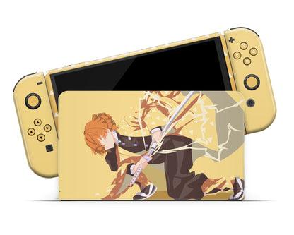 Anime Town Creations Nintendo Switch OLED Demon Slayer Zenitsu Lighting Breathing Style Vinyl only Skins - Anime Demon Slayer Switch OLED Skin