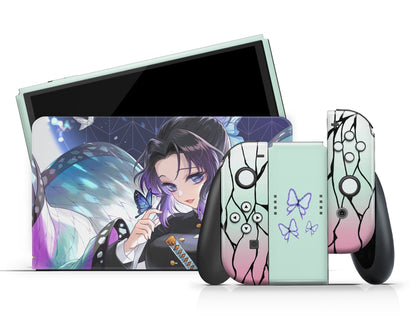 Anime Town Creations Nintendo Switch OLED Demon Slayer Shinobu Insect Style Vinyl +Tempered Glass Skins - Anime Demon Slayer Switch OLED Skin