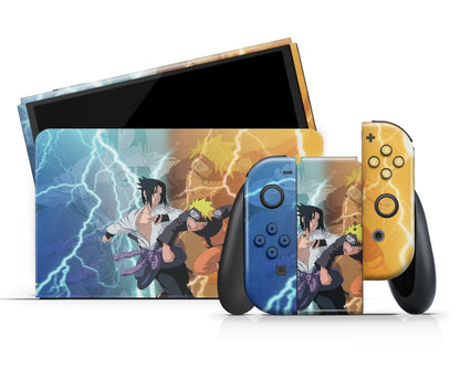 Anime Town Creations Nintendo Switch OLED Naruto vs. Sasuke Vinyl +Tempered Glass Skins - Anime Naruto Switch OLED Skin