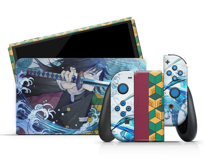 Anime Town Creations Nintendo Switch OLED Demon Slayer Giyu Tomioka Vinyl +Tempered Glass Skins - Anime Demon Slayer Switch OLED Skin