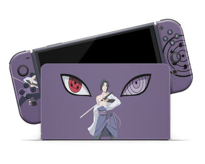 Anime Town Creations Nintendo Switch OLED Sasuke Rinnegan Sharingan Minimalist Vinyl only Skins - Anime Naruto Switch OLED Skin