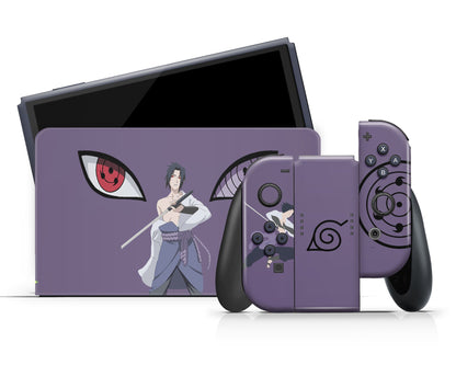 Anime Town Creations Nintendo Switch OLED Sasuke Rinnegan Sharingan Minimalist Vinyl +Tempered Glass Skins - Anime Naruto Switch OLED Skin