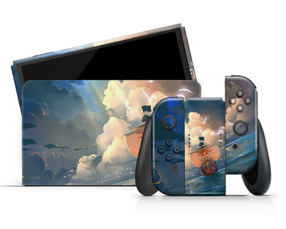 Anime Town Creations Nintendo Switch OLED One Piece A Thousand Sunny Vinyl +Tempered Glass Skins - Anime One Piece Switch OLED Skin