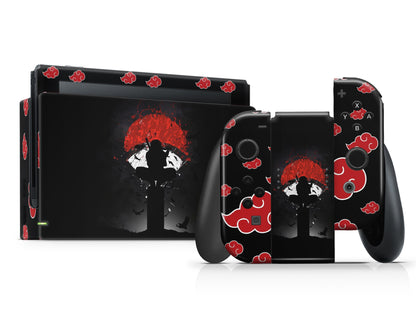 Anime Town Creations Nintendo Switch Uchiha Itachi Akatsuki Vinyl +Tempered Glass Skins - Anime Naruto Switch Skin