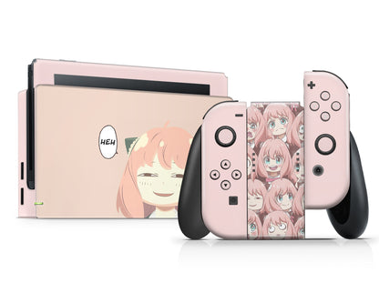 Anime Town Creations Nintendo Switch Spy x Family Anya Smug Face HEH Vinyl +Tempered Glass Skins - Anime Spy x Family Switch Skin