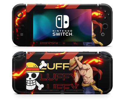 Anime Town Creations Nintendo Switch One Piece Luffy Logo Vinyl +Tempered Glass Skins - Anime One Piece Switch Skin