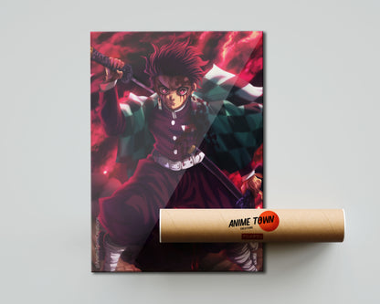 Anime Town Creations Poster Demon Slayer Tanjiro Art Red 5" x 7" Home Goods - Anime Demon Slayer Poster