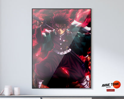 Anime Town Creations Poster Demon Slayer Tanjiro Art Red 11" x 17" Home Goods - Anime Demon Slayer Poster