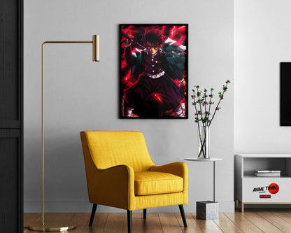 Anime Town Creations Poster Demon Slayer Tanjiro Art Red 11" x 17" Home Goods - Anime Demon Slayer Poster