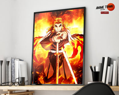 Anime Town Creations Poster Demon Slayer Rengoku Flame Breathing 5" x 7" Home Goods - Anime Demon Slayer Poster